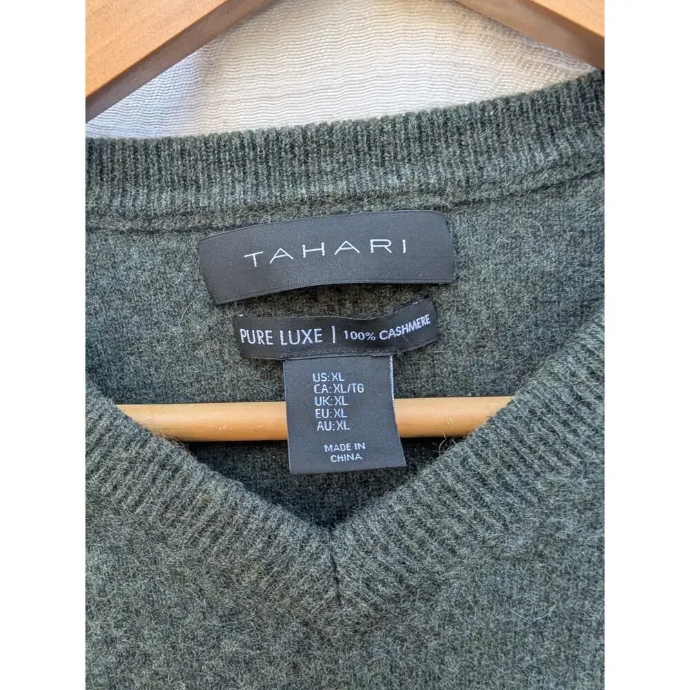 Tahari Pure Luxe 100% Cashmere Men's Handsome Green‎ V Neck Sweater XL $245